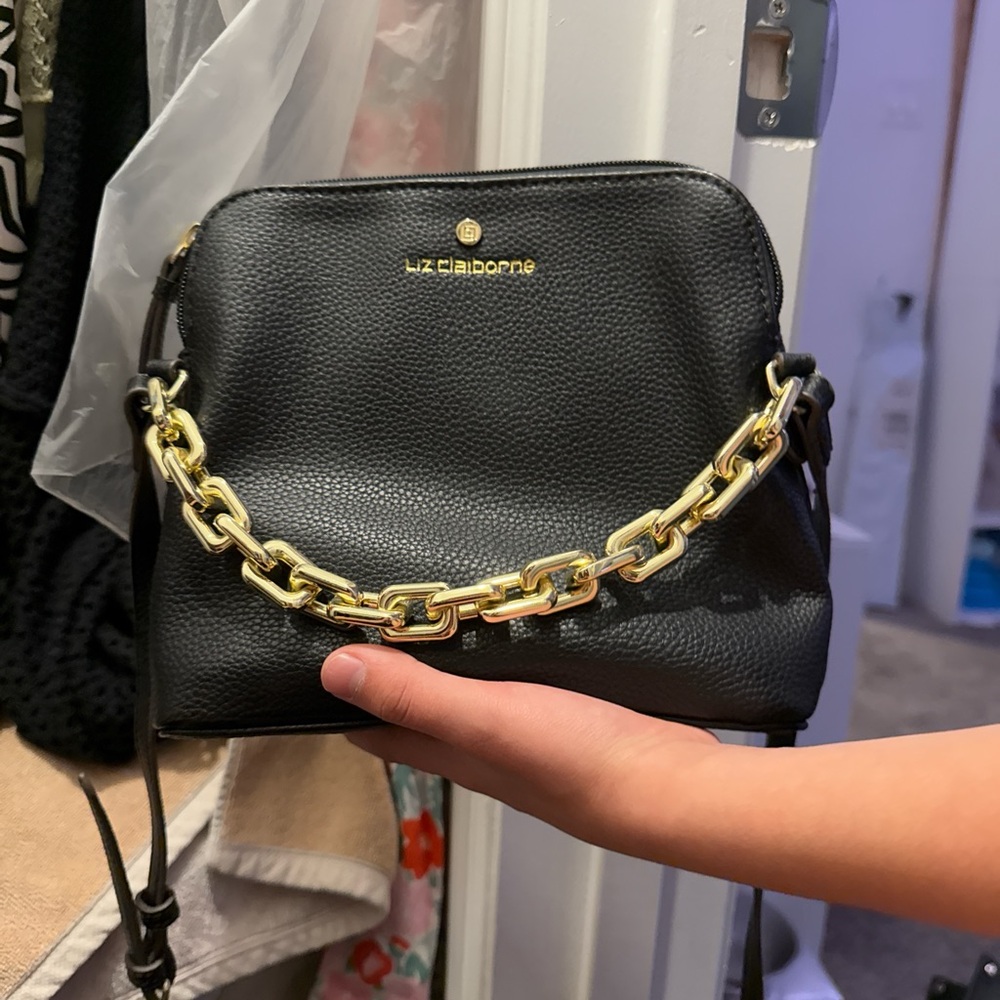 Liz Claiborne Black Crossbody Bag with Gold Chain